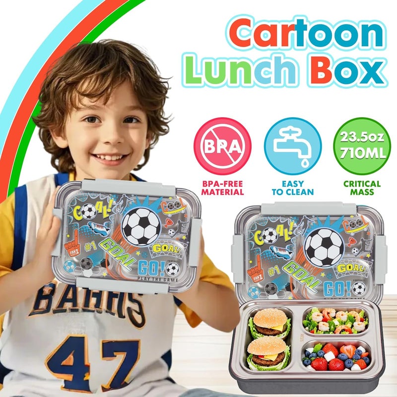 PowerKing Stainless Steel Bento Lunch Box for Kids, 710ml/23.5oz BPA-Free Leak-Proof Children Food Containers with 3 Compartments, Back to School Students Daycare Lunches Snack Container Size for Age 4-8 - Image 2