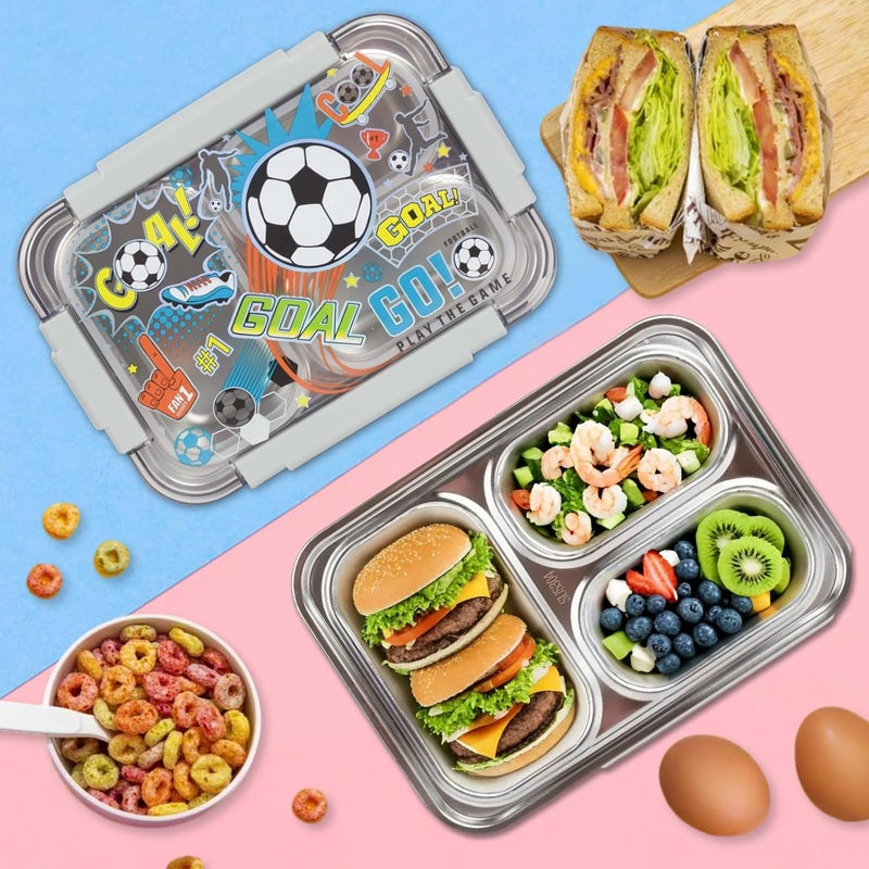 PowerKing Stainless Steel Bento Lunch Box for Kids, 710ml/23.5oz BPA-Free Leak-Proof Children Food Containers with 3 Compartments, Back to School Students Daycare Lunches Snack Container Size for Age 4-8 - Image 5