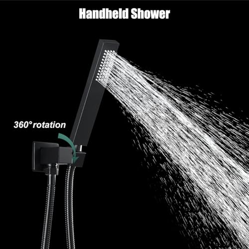 Heyalan SUS304 Stainless Steel Handheld Shower Wand High Pressure Luxury Shower Set High Flow Rectangle Hand Shower Spray with Wall Connector Holder and hose, Straight Style Matte Black - Image 5