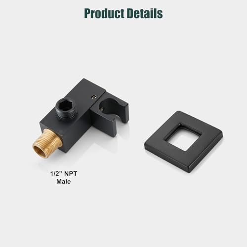 Heyalan SUS304 Stainless Steel Handheld Shower Wand High Pressure Luxury Shower Set High Flow Rectangle Hand Shower Spray with Wall Connector Holder and hose, Straight Style Matte Black - Image 3