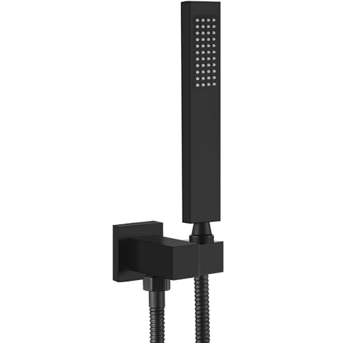 Heyalan SUS304 Stainless Steel Handheld Shower Wand High Pressure Luxury Shower Set High Flow Rectangle Hand Shower Spray with Wall Connector Holder and hose, Straight Style Matte Black - Image 1