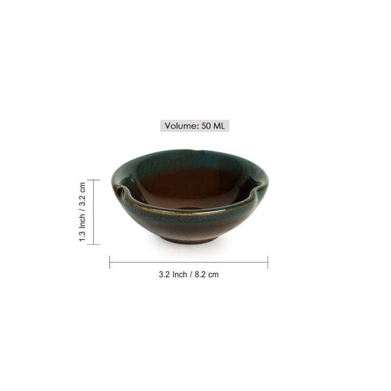 ExclusiveLane ExclusiveLane Amber Teal Studio Pottery Ceramic Serving Chutney Bowls Pickle Bowls 50 ML Set of 2 Small Dip Bowl Set for Kitchen Ketchup Sauce Bowl Small Ceramic Katoris Chip and Dip Set - Image 4