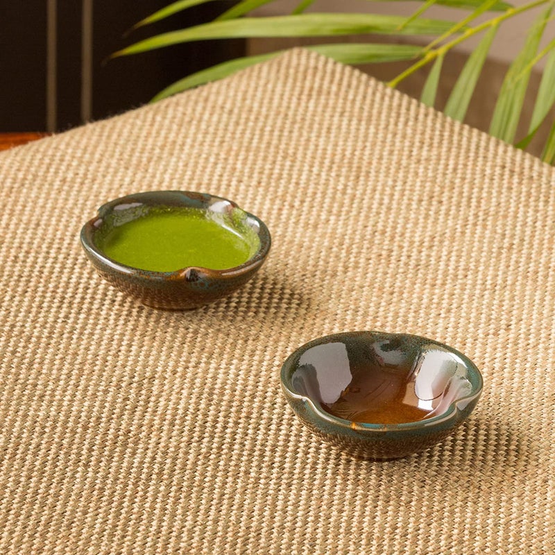 ExclusiveLane ExclusiveLane Amber Teal Studio Pottery Ceramic Serving Chutney Bowls Pickle Bowls 50 ML Set of 2 Small Dip Bowl Set for Kitchen Ketchup Sauce Bowl Small Ceramic Katoris Chip and Dip Set - Image 1