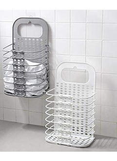 HEBEZON HEBEZON Wall Mounted Bathroom Hanging Mesh Laundry Basket Toiletry Organization Washing Bin Home Portable Magic Sticker Plastic Laundry Hamper Bag for Bathroom Dirty Clothes 1  - Image 5