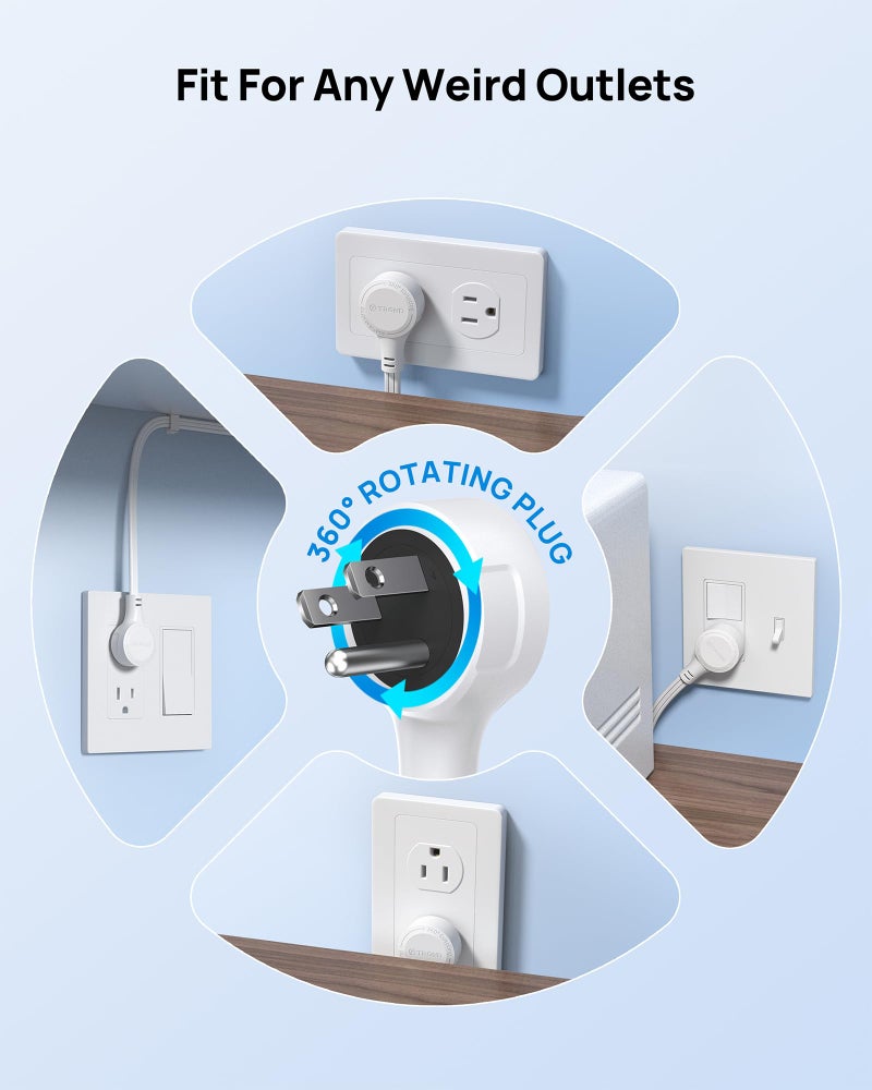 TROND Surge Protector Power Strip with 360Â° Rotating Flat Plug, 5 Widely Spaced Outlets with 2 USB C and 2 USB A, 1440J Surge Protector, Wall Mountable, Extension Cord 6ft for Home Office Dorm, White - Image 5