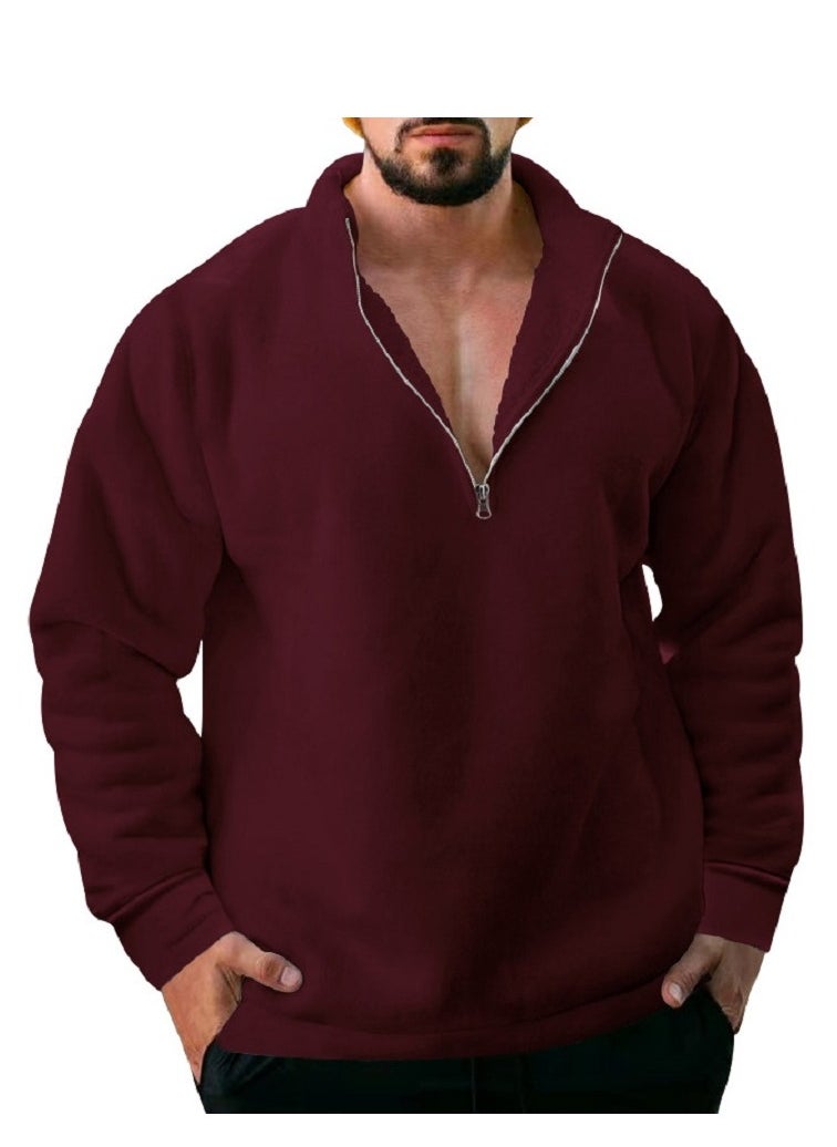 Generic - Men's stand collar loose sweatshirt, casual solid color pullover - Image 1