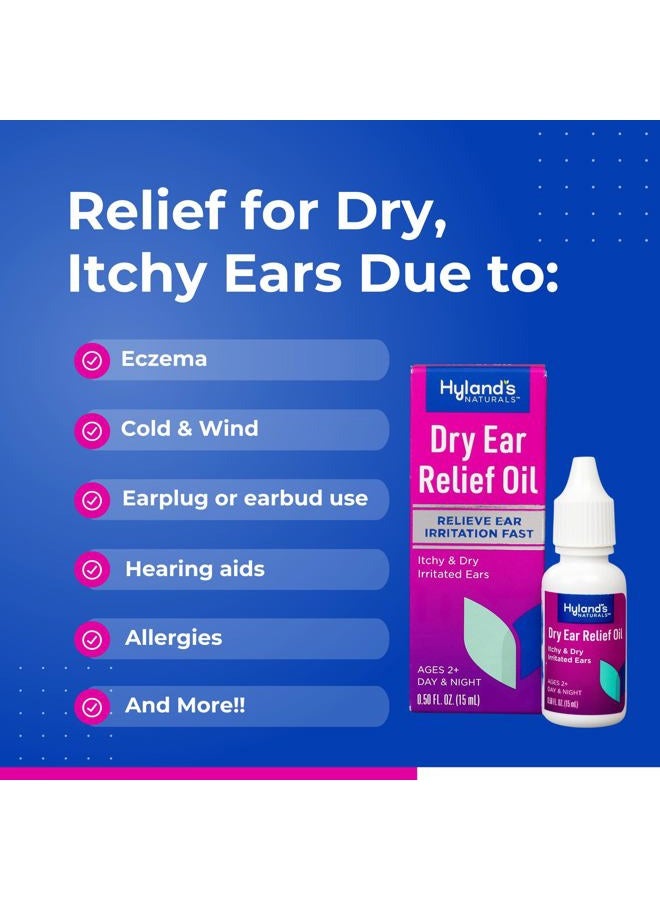 Hyland's Dry Ear Relief Oil, Relieve Ear Irritation Fast, for Itchy and Dry Irritated Ears, Ages 2 and up, Day and Night Drops, 0.5 Ounce  - Image 2