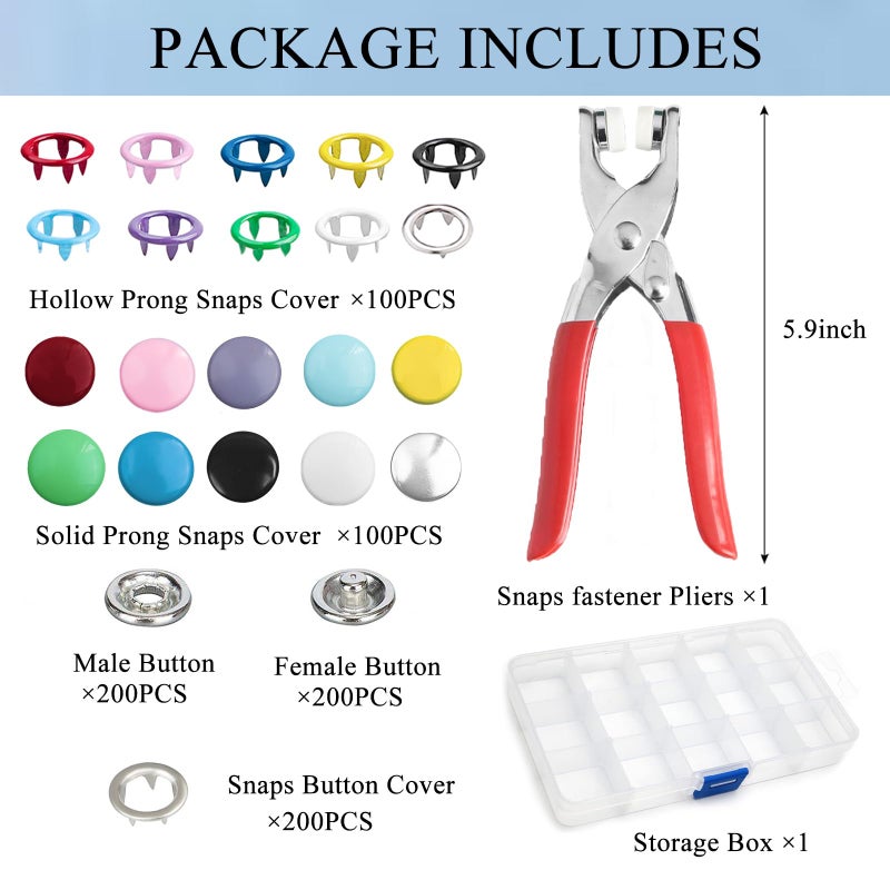 GTAAOY 800PCS Metal Snaps Buttons with Fastener Pliers Press Tool Kit Perfect for DIY Crafts Clothes Hats and Sewing, Snap Button Fasteners Kit for Clothing Sewing(200 Sets,10 Colors,9.5mm) - Image 4
