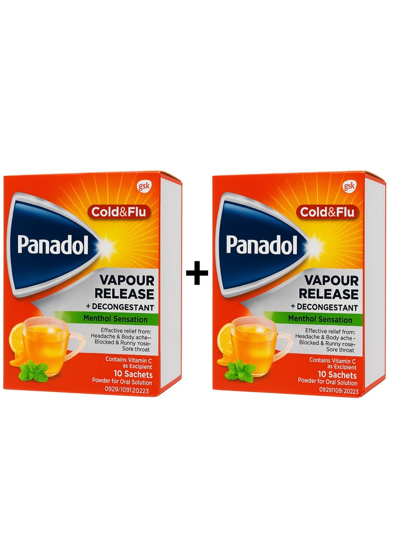 Panadol Cold & Flu Relief Vapour Release Powder – Lemon & Honey – 20 Sachets Fever, Body Pain, Headache & Nasal Decongestant