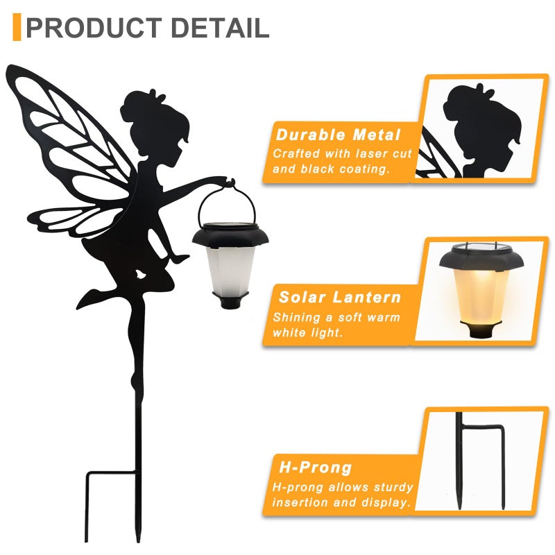 SUNNYPARK Solar Fairy Garden Stake Decorative Lantern, 2 Pack Metal Fairy Angel Garden Silhouette Lights for Lawn, Pathway, Patio, Yard Outdoor Decor - Image 5