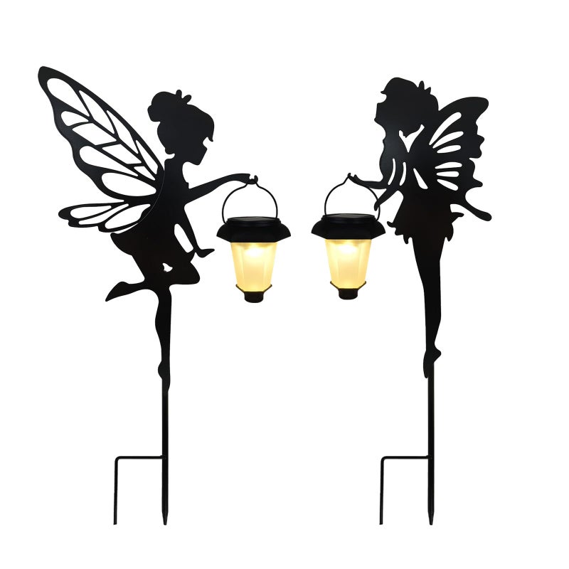 SUNNYPARK Solar Fairy Garden Stake Decorative Lantern, 2 Pack Metal Fairy Angel Garden Silhouette Lights for Lawn, Pathway, Patio, Yard Outdoor Decor - Image 2