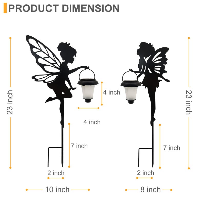 SUNNYPARK Solar Fairy Garden Stake Decorative Lantern, 2 Pack Metal Fairy Angel Garden Silhouette Lights for Lawn, Pathway, Patio, Yard Outdoor Decor - Image 3