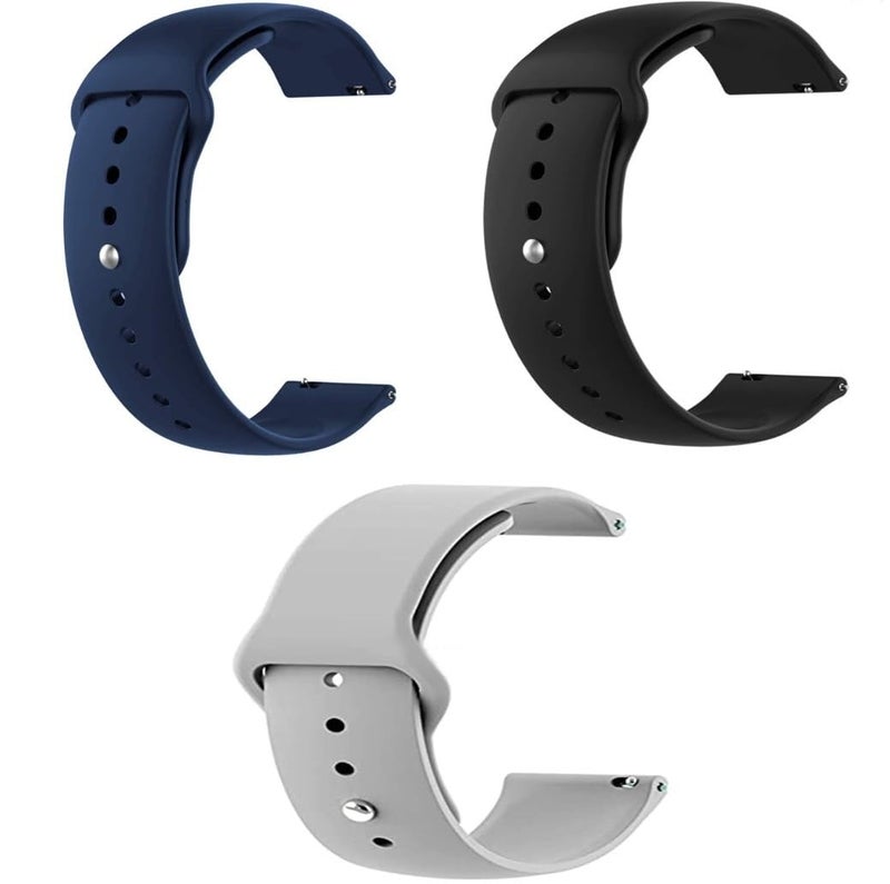 EDNITA 19mm Smart Watch Band Strap with Metal Button Compatible with Noise Colorfit Pro 2/Oxy/Pulse/Beat/Boat Storm Smart Watches & Watches with 19mm Lugs - Black,Blue,Grey - Pack of 3 - Image 1