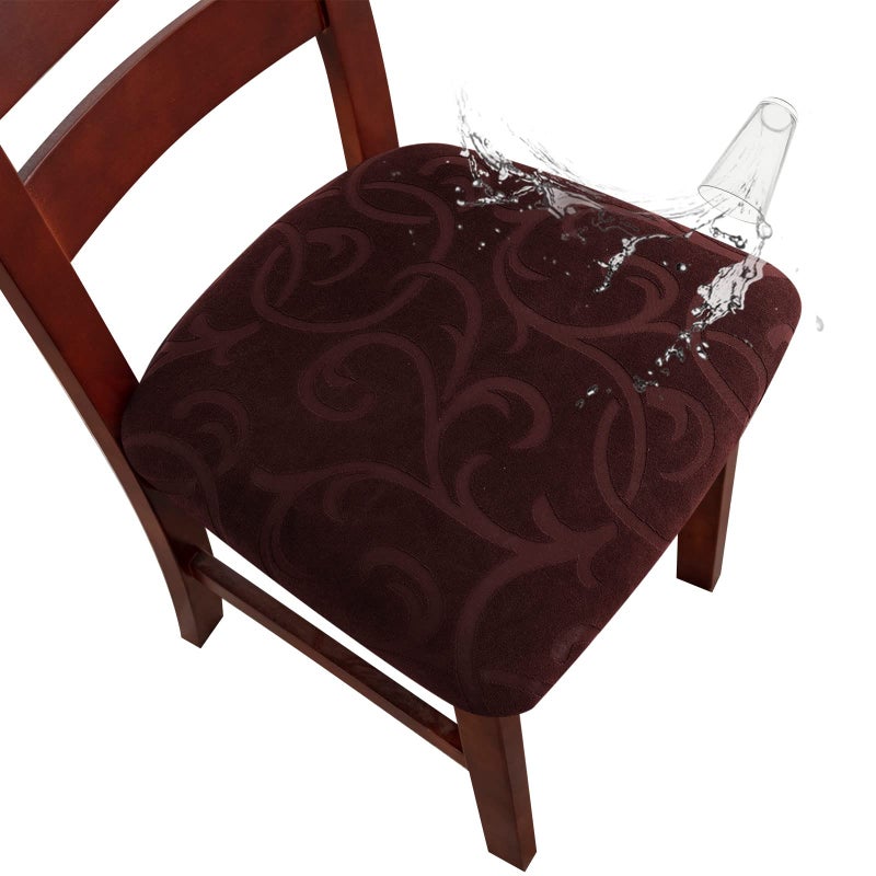 Genina Waterproof Chair Seat Covers Dining Room Chair Covers Stretch Seat Cover for Dinning Room Chair Protector Slipcovers for Kitchen Hotel 6 Flower PatternChocolate