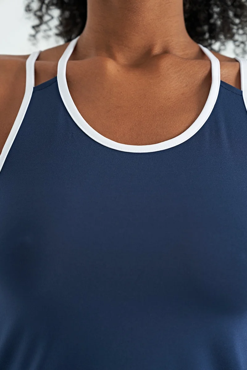 تومي لايف Indigo Double Strap Back Detailed Standard Pattern Women's Sports Undershirt - 97258