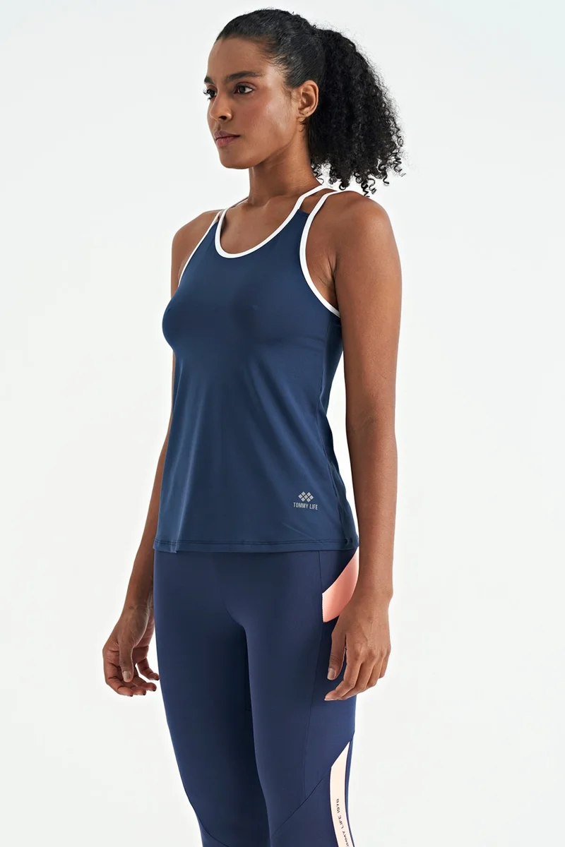 تومي لايف Indigo Double Strap Back Detailed Standard Pattern Women's Sports Undershirt - 97258