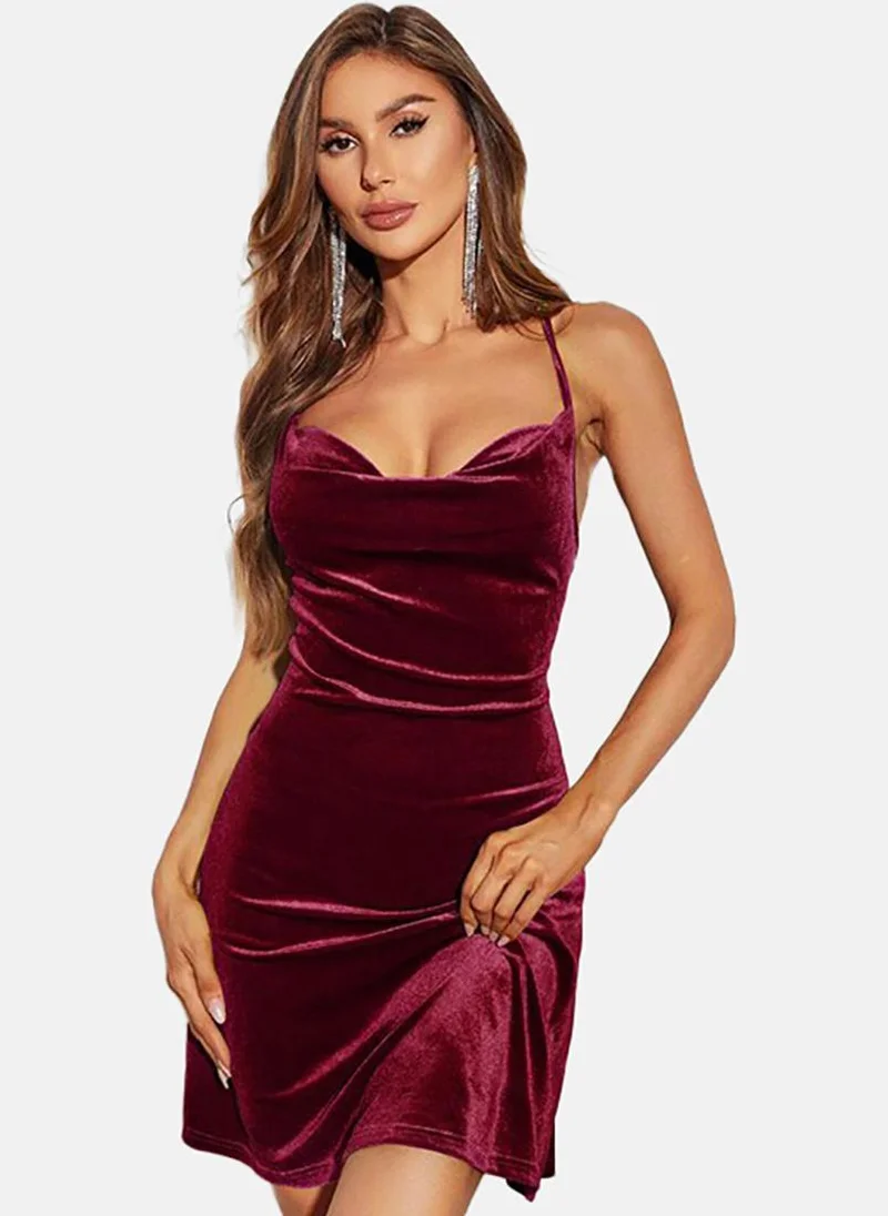 يونيكي Purple Solid Sleeveless Cowl Neck Midi Bodycon Dress