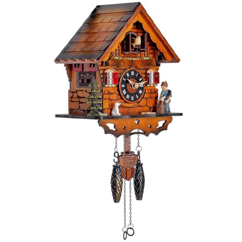 Kintrot Cuckoo Clock Traditional Black Forest Clock Antique Wooden Pendulum Quartz Wall Clock - Image 2