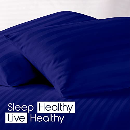 AVI 300 TC Satin Stripe Glace Cotton Flat Double Bedsheet with Two Pillow Cover for Home (Navy Blue. 100x108 inch) - Image 5