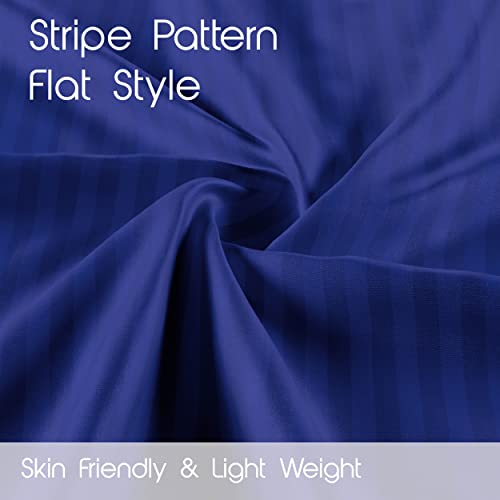 AVI 300 TC Satin Stripe Glace Cotton Flat Double Bedsheet with Two Pillow Cover for Home (Navy Blue. 100x108 inch) - Image 4
