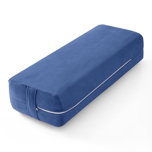 Wellsin Yoga Bolster Pillow for Restorative - Yoga Meditation Pillow with Washable Suede Cover, 27"X10" X5.5", Blue - Image 1