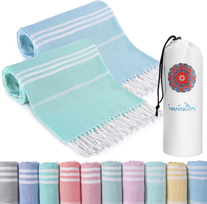 Antfuny 2 Packs Turkish Beach Towels Quick Dry Sand Free Soft Absorbent Adult Oversized Bath Pool Swim Towel Lightweight Thin Fast Drying Over The Lounge Chair Towel Sand Repellent Anti Vacation Essentials - Image 1