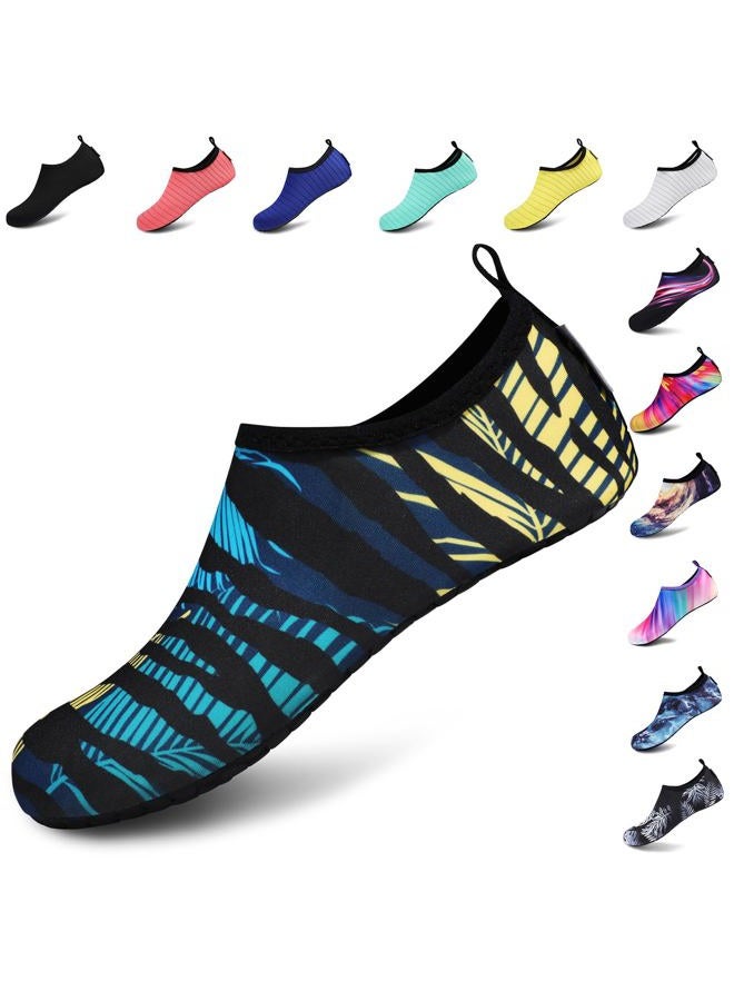 VIFUUR Water Sports Shoes Barefoot Quick-Dry Aqua Yoga Socks Slip-on for Men Women, Looming Blue/Yellow, 9-10 Women/7.5-8.5 Men - Image 1