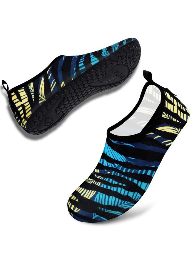 VIFUUR Water Sports Shoes Barefoot Quick-Dry Aqua Yoga Socks Slip-on for Men Women, Looming Blue/Yellow, 9-10 Women/7.5-8.5 Men - Image 4