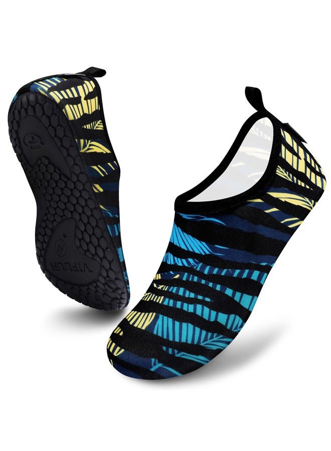 VIFUUR Water Sports Shoes Barefoot Quick-Dry Aqua Yoga Socks Slip-on for Men Women, Looming Blue/Yellow, 9-10 Women/7.5-8.5 Men - Image 2