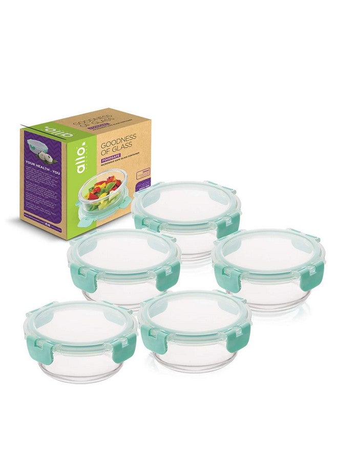 Allo Allo FoodSafe Glass Containers with Lids with Break Free Lock, 450°C Oven Microwave Safe Containers, High Borosilicate Meal Prep Glass Food Storage Containers for Kitchen, Set of 5, 390ml, Round  - Image 1