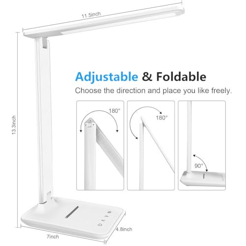 ELEPHANTBOAT® Desk Lamp LED Dimmable Eye Protection, Desk Lamp with 5 Colours and 5 Brightness Levels, Table with USB Charging Port Touch Control for Children Bedrooms Reading Offices (White) - Image 5