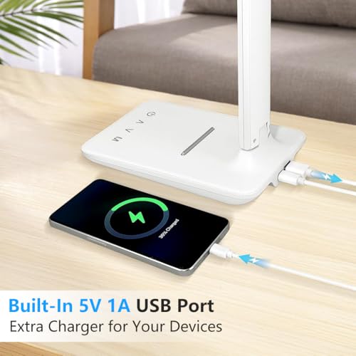 ELEPHANTBOAT® Desk Lamp LED Dimmable Eye Protection, Desk Lamp with 5 Colours and 5 Brightness Levels, Table with USB Charging Port Touch Control for Children Bedrooms Reading Offices (White) - Image 3