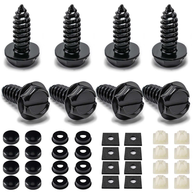 Hoewina License Plate Screws, 8 Sets Stainless Steel Anti Theft Black Tamper Proof License Plate Screws Bolts for Car, Trucks, SUVs (Black) - Image 1