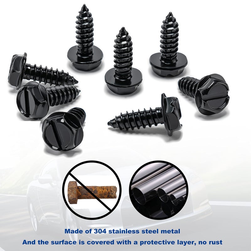 Hoewina License Plate Screws, 8 Sets Stainless Steel Anti Theft Black Tamper Proof License Plate Screws Bolts for Car, Trucks, SUVs (Black) - Image 2