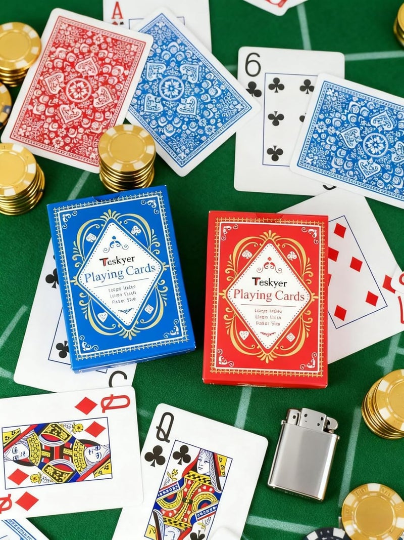 Teskyer 2 Pack Large Print Playing Cards, Poker Size Large Index Deck of Cards, Linen Finish for Seniors & Low Vision, Family Game Night Essential (Pattern A) - Image 5
