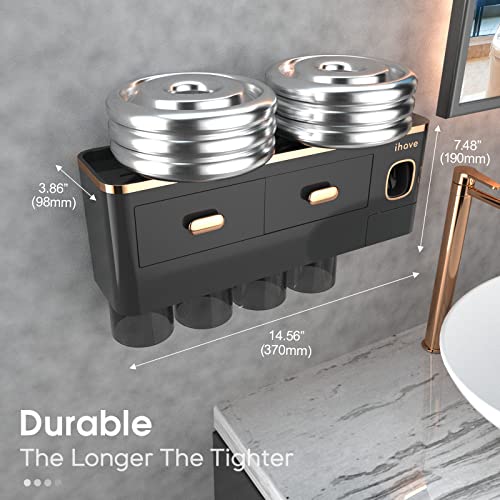 iHave Toothbrush Holders for Bathrooms - Upgrade Wall Mounted Toothbrush Holder with Toothpaste Dispenser - 4 Cups, Large Capacity Tray, 2 Cosmetic Drawer - Bathroom Organizers and Storage - Image 5