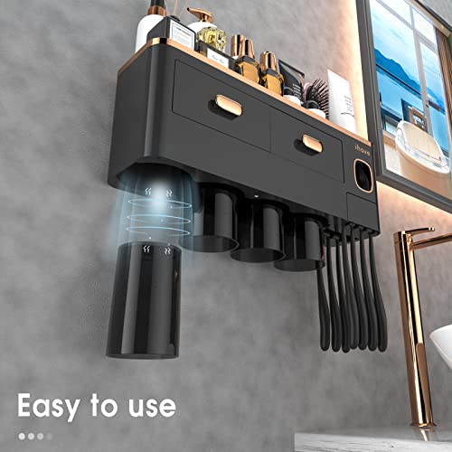 iHave Toothbrush Holders for Bathrooms - Upgrade Wall Mounted Toothbrush Holder with Toothpaste Dispenser - 4 Cups, Large Capacity Tray, 2 Cosmetic Drawer - Bathroom Organizers and Storage - Image 3