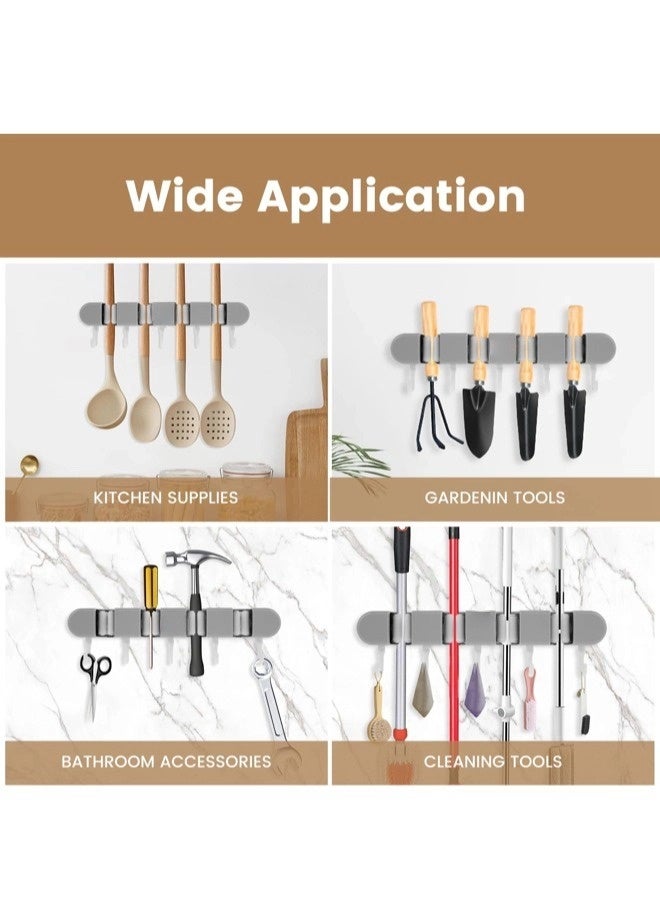 ShebSheb Broom Holder Wall Mount, No-Drilling Self-Adhesive Mop and Broom Storage Rack (4 Racks with 5 Hooks),Wall-Mounted Broom Hanger for Bathroom, Kitchen, Closet, Garage, Grey - Image 4