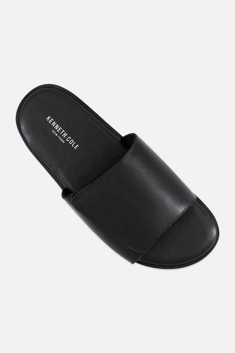 Kenneth Cole Men Slip On Leather Slides, Black - Image 3