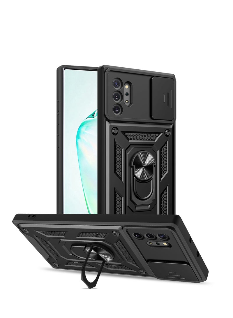 جراب حمايه مقاوم للصدمات وحمايه للكاميرا مزود بدبله معدنيه متوافق مع  Samsung Galaxy Note 10 plus  (اسود) - Image 1