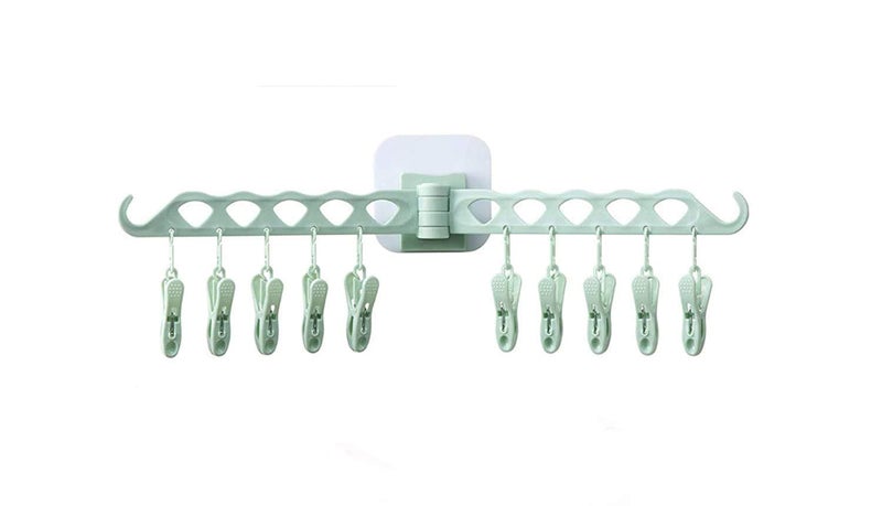 Dherik Tradworld Dherik Tradworld Multifunction Home Clothing Hanger with Clip Stand Cloth Hanger 10 Clip Bathroom Kitchen Wall Door Hanging Rack Baby Clothes Towel Inner Wear Socks Plastics Drying Rack - Image 2