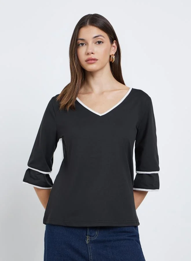 Take Two Take Two Women Black V Neck T-Shirt