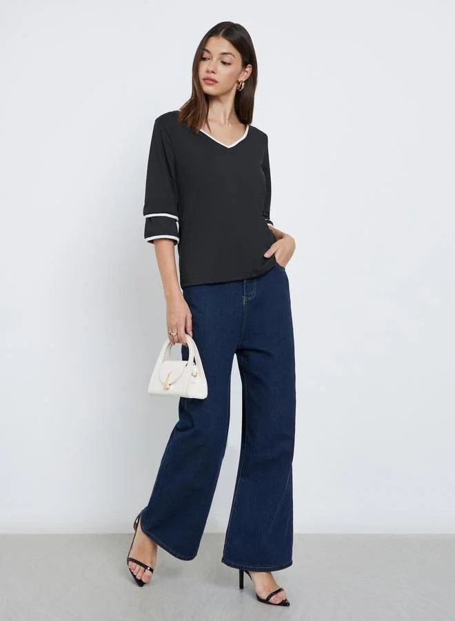 Take Two Take Two Women Black V Neck T-Shirt