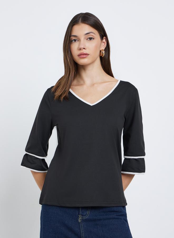 Take Two Women Black V Neck T-Shirt - Image 1