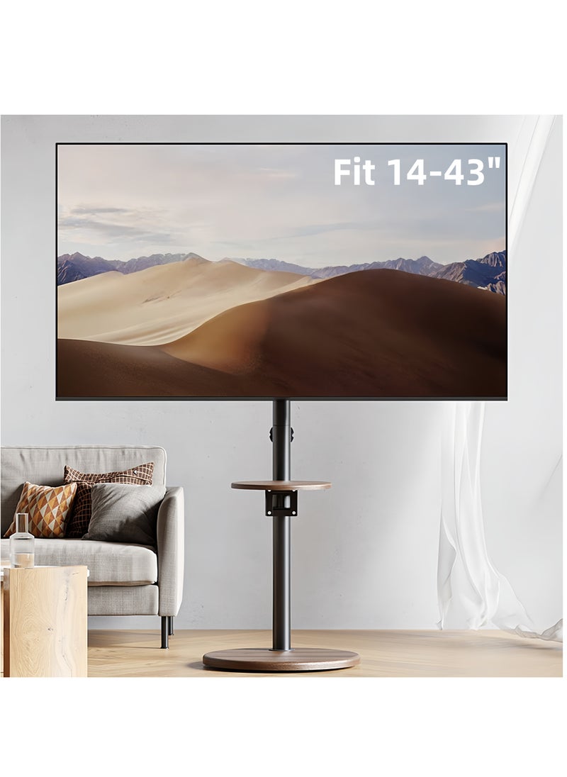 FlashHawk Wooden Floor Monitor Stand with Tray and Wheels for 14-43 inches Screen Monitors or TV, Max Load Bearing 20KG  - Image 1
