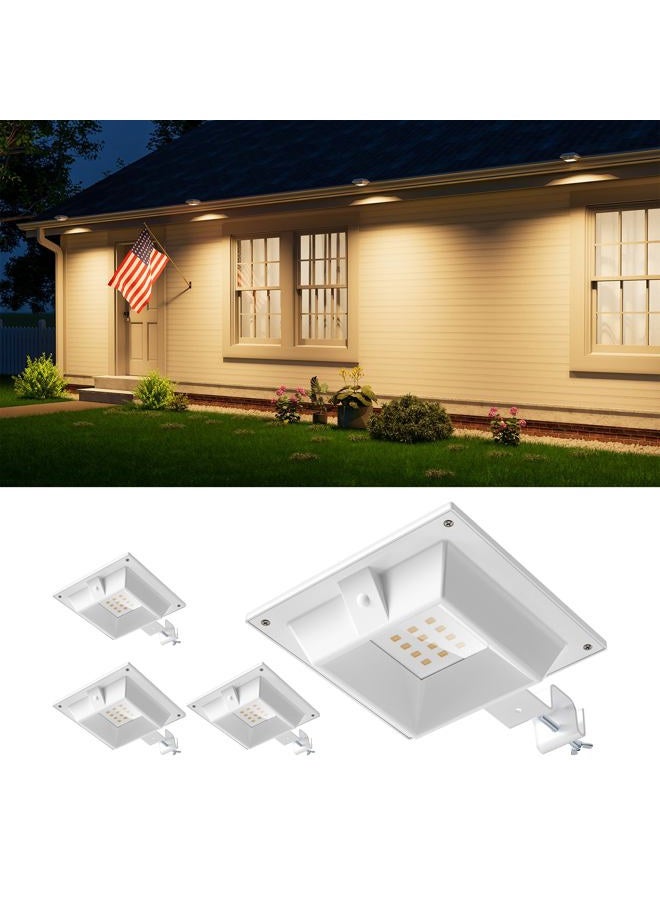 FALOVE 4 Pack Solar Powered Gutter Lights Outdoor Decorative Waterproof 12 LEDs Yard Lamp for Fence, Railing, Outside Wall, Deck, Garden, Path, Backyard, Walkway, Patio, No Drilling Installation (Warm White) - Image 1