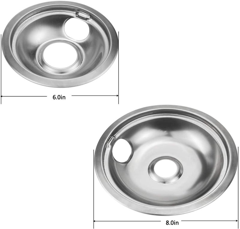TITISKIN 4 Pack Chrome Reflector Bowls Universal Drip Pan Kits Gas Stove Burner Rings Replacement for Amana Crosley Frigidaire Maytag Whirlpool Two 6-Inch and Two 8-Inch - Image 2