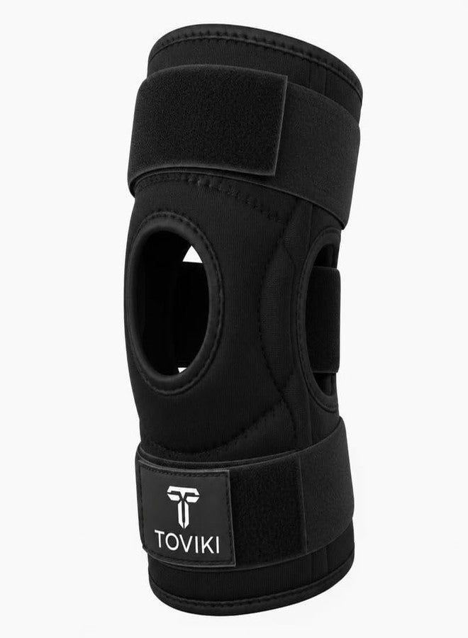 TOVIKI 1 Pc Knee Brace for Men & Women | Adjustable Hinged Knee Cap for Knee Pain Relief | Open Patella Neoprene Knee Support for Gym, Sports & Arthritis | Knee Brace for Ligament Tear | Universal Size | Black - Image 1
