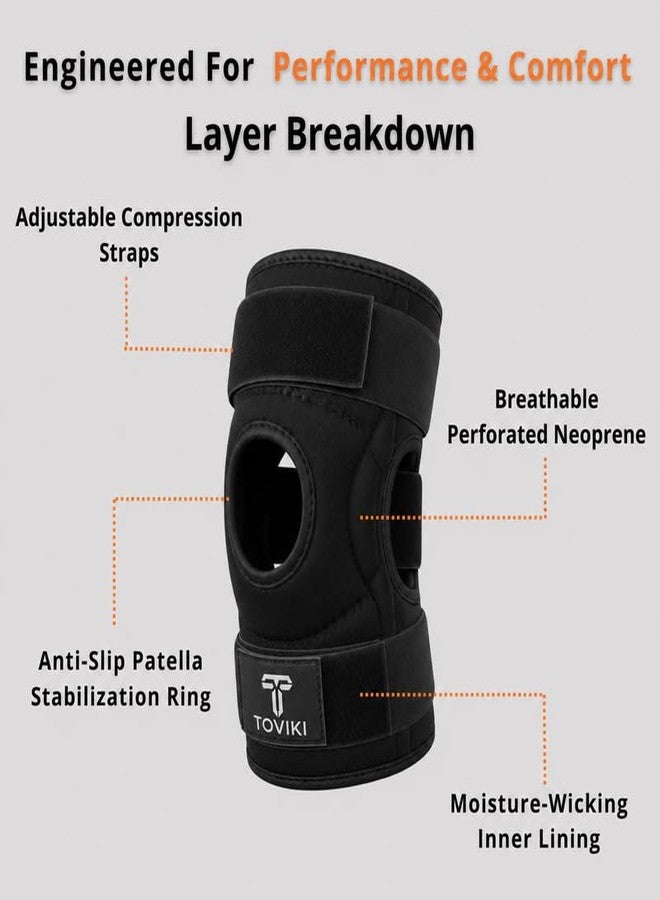 TOVIKI 1 Pc Knee Brace for Men & Women | Adjustable Hinged Knee Cap for Knee Pain Relief | Open Patella Neoprene Knee Support for Gym, Sports & Arthritis | Knee Brace for Ligament Tear | Universal Size | Black - Image 3