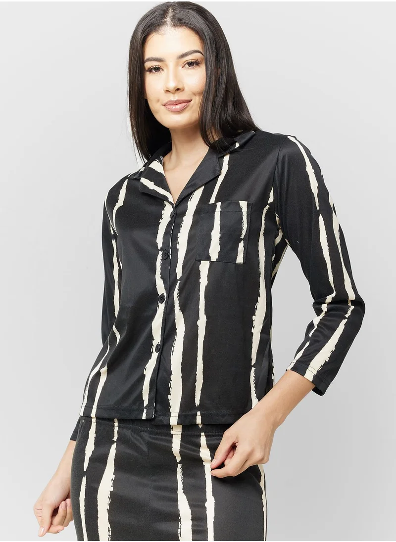 جينجر Monochrome Satin Shirt & Pyjama Set